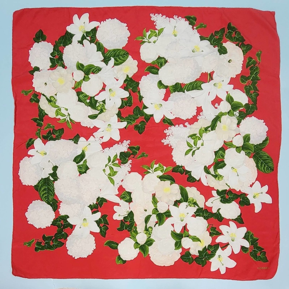 Vintage Y2k Silk Chanel Floral Scarf